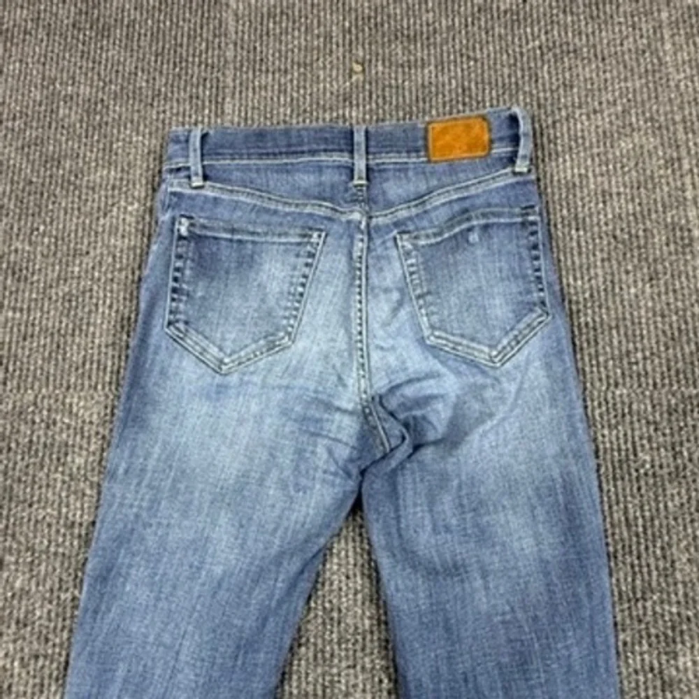 ABLE The High Rise Skinny Jeans Blue Distressed Raw Hem Women Size 26